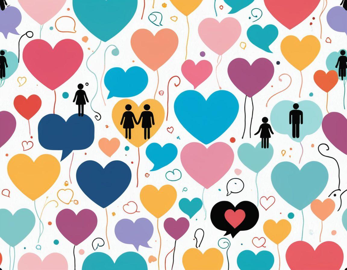 A vibrant digital landscape illustrating various dating platform icons, interconnected by glowing pathways, leading to a heart symbol at the center. Diverse couples of different ethnicities and genders engage happily in the background, showcasing meaningful connections. Soft pastel colors enhance the sense of warmth and inclusivity, with trendy elements like smartphones and chat bubbles. super-realistic. vibrant colors. white background.